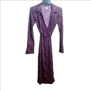 Vintage BEBE Long Sleeve Wrap Dress  with Geometric Square Print Purples Size Sm
